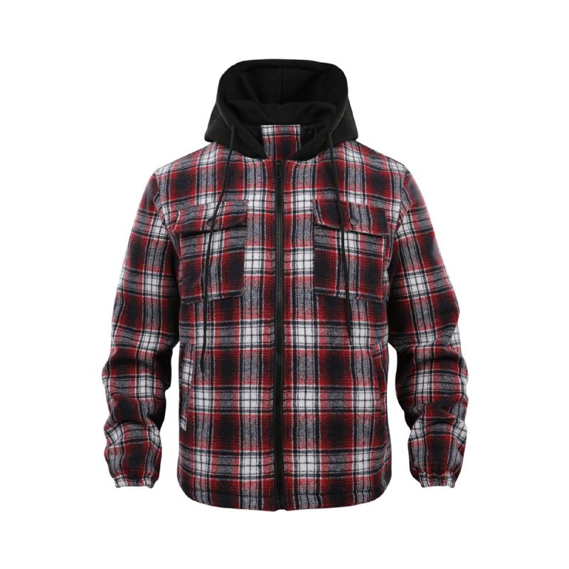 Dickes Kariertes Hemd Jacke Herren Herbst/winter Lässig Vielseitig Locker Reißverschluss Kapuzenjacke - Grau