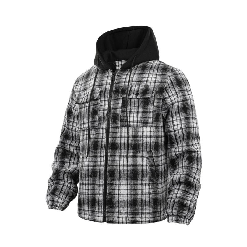 Dickes Kariertes Hemd Jacke Herren Herbst/winter Lässig Vielseitig Locker Reißverschluss Kapuzenjacke - Grau