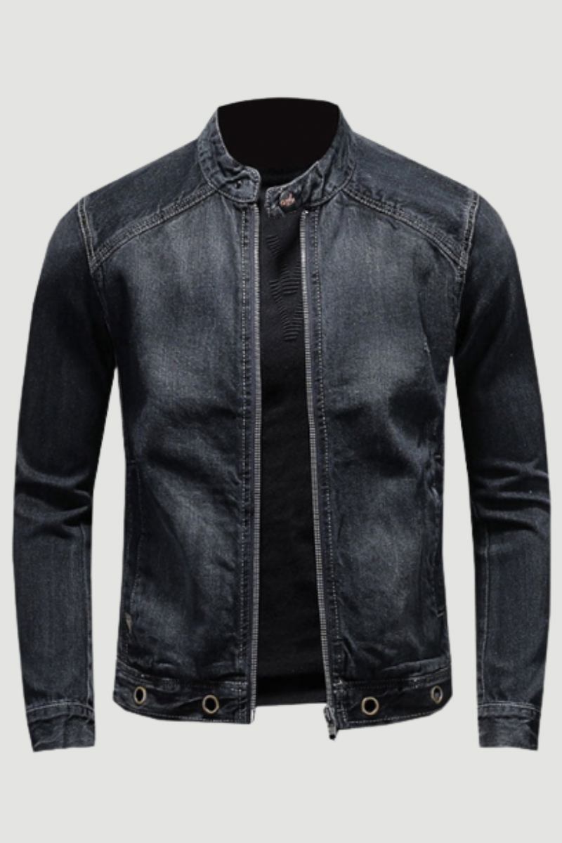 Europäischer Stehkragen Bomber Pilot Schwarze Jeansjacke Herren Jeans Mäntel Slim Motorrad Casual Outwear Kleidung Mantel