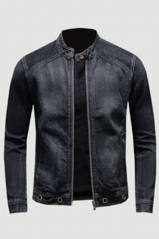 Europäischer Stehkragen Bomber Pilot Schwarze Jeansjacke Herren Jeans Mäntel Slim Motorrad Casual Outwear Kleidung Mantel