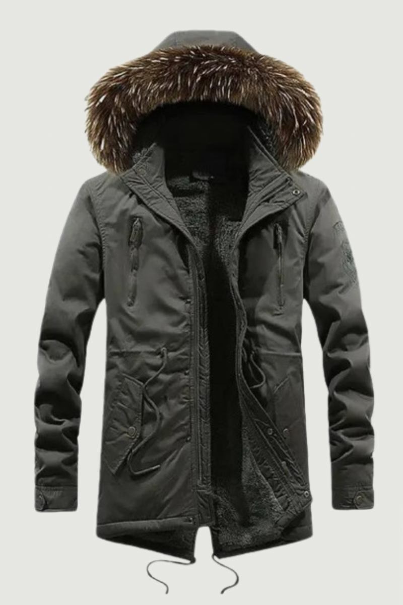 Fellkapuze Fleece Verdickte Jacke Warme Lange Windjacke Herren Militär Winterjacke Baumwolle Freizeitjacke