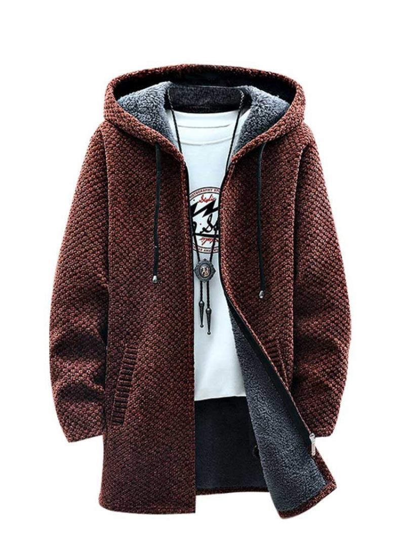 Fleecegefütterter Pullovermantel Für Herren Langer Reißverschluss Kapuzenjacke Einfarbig Dicke Oberbekleidung Warme Herbst-/winterjacke Pullover