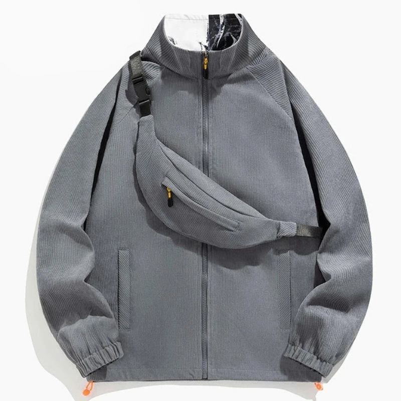 Frühling Herbst Cordjacke Mantel Herren Lässig Einfarbig Jacke Mit Tasche Cordmantel Für - schwarz