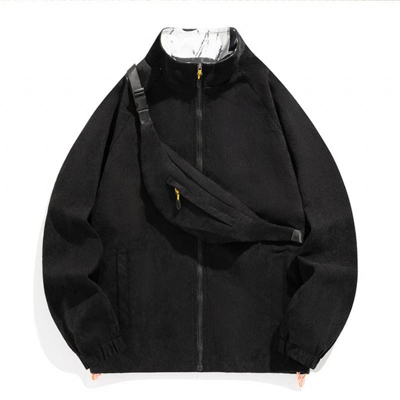 Frühling Herbst Cordjacke Mantel Herren Lässig Einfarbig Jacke Mit Tasche Cordmantel Für - schwarz