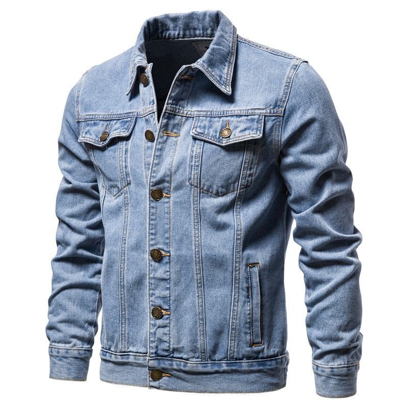 Frühling/herbst Jeansjacke Für Herren Schmale Passform Streetwear Hip-hop Punk Mantel Aus Blauer Baumwolle Hochwertige Cowboy-revers-oberbekleidung - Schwarz