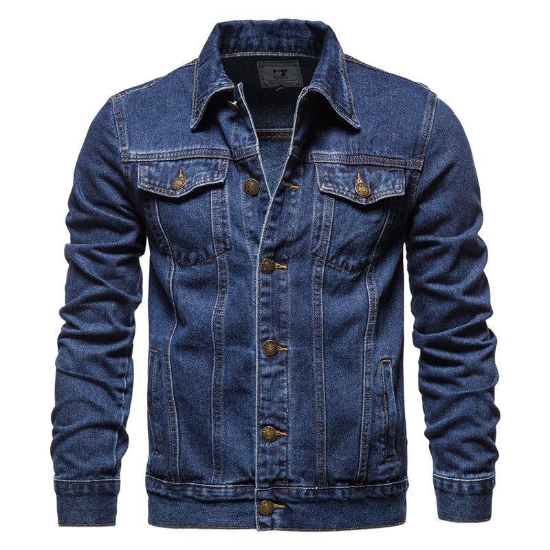 Frühling/herbst Jeansjacke Für Herren Schmale Passform Streetwear Hip-hop Punk Mantel Aus Blauer Baumwolle Hochwertige Cowboy-revers-oberbekleidung - Schwarz