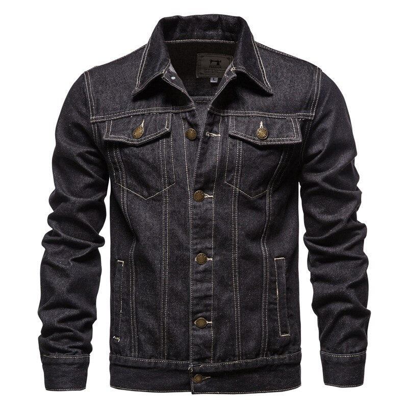 Frühling/herbst Jeansjacke Für Herren Schmale Passform Streetwear Hip-hop Punk Mantel Aus Blauer Baumwolle Hochwertige Cowboy-revers-oberbekleidung - Schwarz