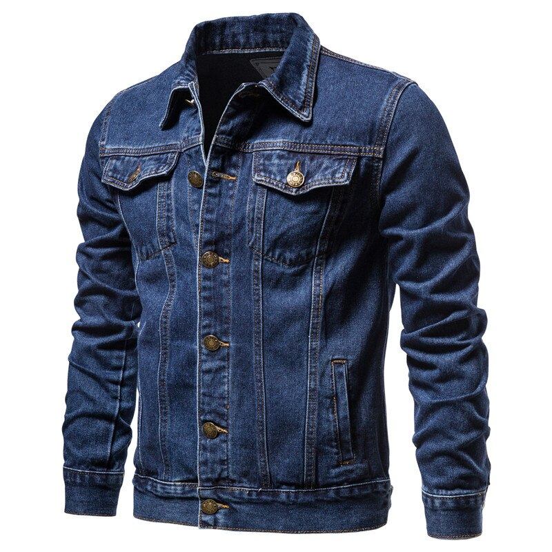 Frühling/herbst Jeansjacke Für Herren Schmale Passform Streetwear Hip-hop Punk Mantel Aus Blauer Baumwolle Hochwertige Cowboy-revers-oberbekleidung - Schwarz