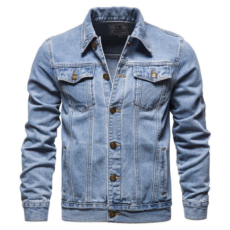 Frühling/herbst Jeansjacke Für Herren Schmale Passform Streetwear Hip-hop Punk Mantel Aus Blauer Baumwolle Hochwertige Cowboy-revers-oberbekleidung - Schwarz