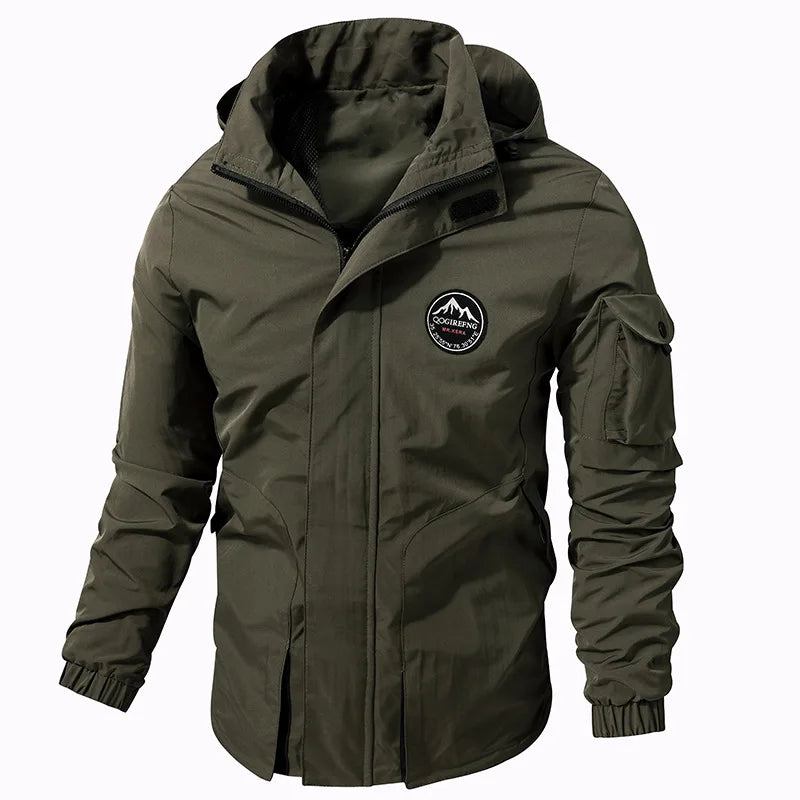 Frühling/herbst Taktische Jacke Herren Einfarbig Wasserdicht Abnehmbare Kapuze Militär Outdoor-windjacke - Armeegrün