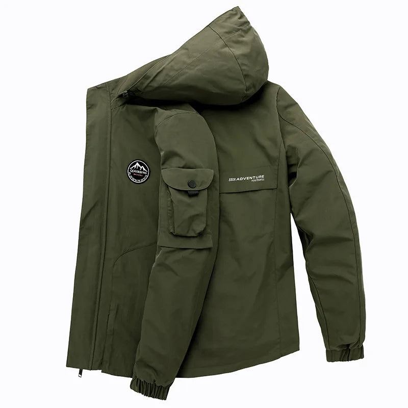 Frühling/herbst Taktische Jacke Herren Einfarbig Wasserdicht Abnehmbare Kapuze Militär Outdoor-windjacke - Armeegrün