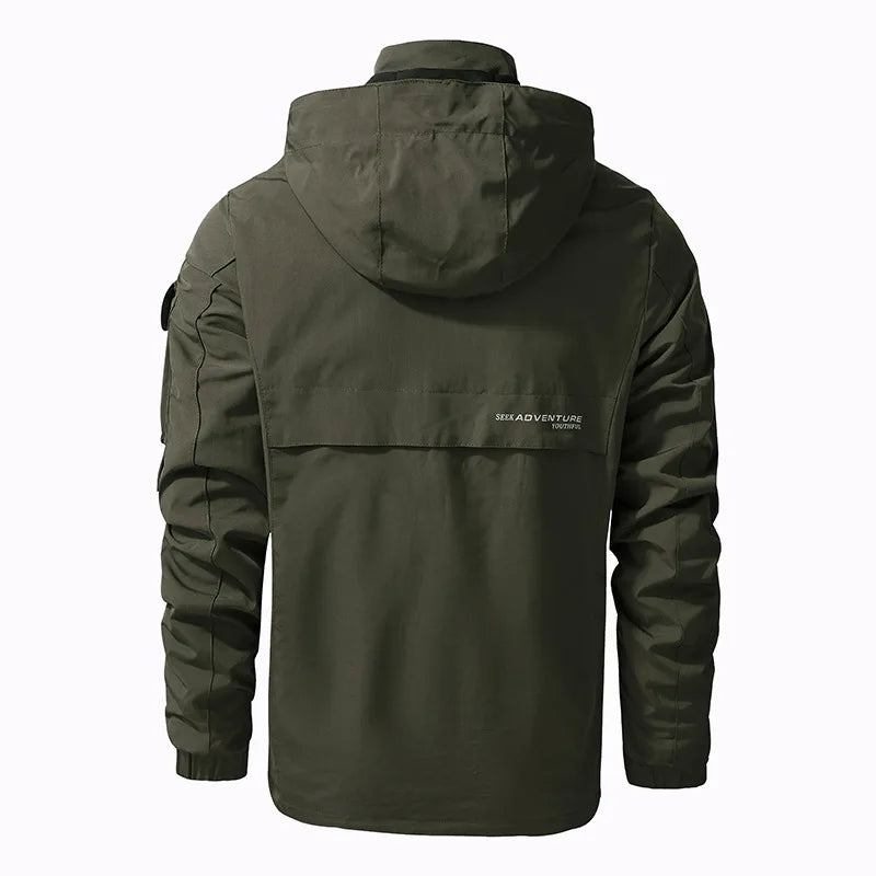 Frühling/herbst Taktische Jacke Herren Einfarbig Wasserdicht Abnehmbare Kapuze Militär Outdoor-windjacke - Armeegrün