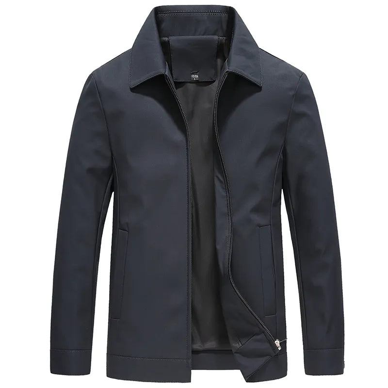 Frühling Und Herbst Männer Mittleren Alters Und Ältere Mit Der Gleichen Reißverschluss-reversjacke Business Casual Jacke - Schwarz