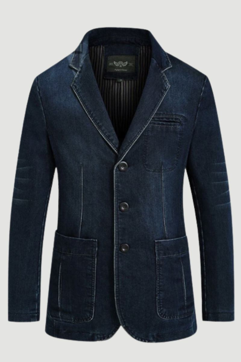 Herbst Blazer Jeansjacke Herren Anzug Jeansmantel Baumwolle Vintage Blau Klassisch Slim Fat Casual Kleidung Mantel