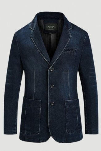 Herbst Blazer Jeansjacke Herren Anzug Jeansmantel Baumwolle Vintage Blau Klassisch Slim Fat Casual Kleidung Mantel