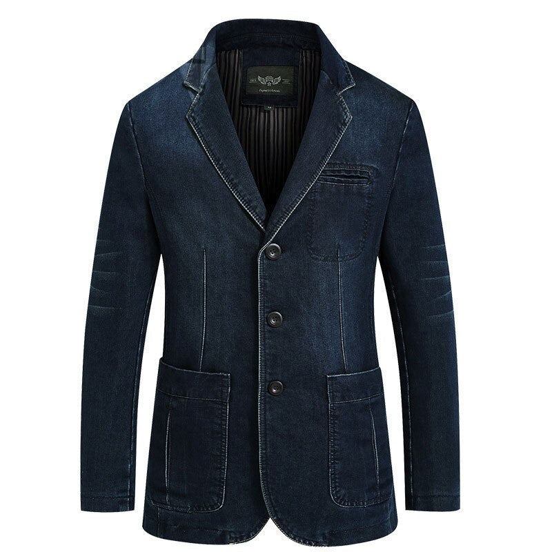 Herbst Blazer Jeansjacke Herren Anzug Jeansmantel Baumwolle Vintage Blau Klassisch Slim Fat Casual Kleidung Mantel - Himmelblau