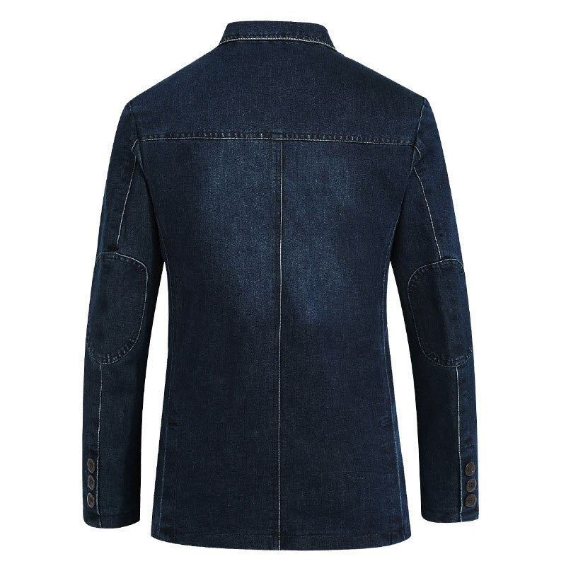 Herbst Blazer Jeansjacke Herren Anzug Jeansmantel Baumwolle Vintage Blau Klassisch Slim Fat Casual Kleidung Mantel - Himmelblau