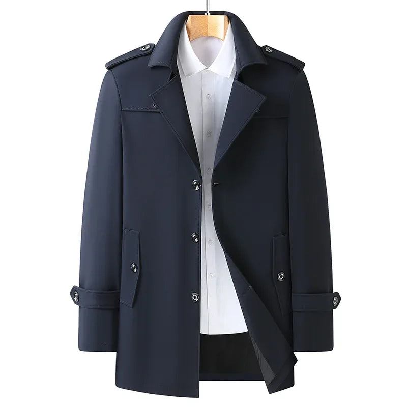 Herbst Business Casual Anzugkragen Trenchcoat - Blau