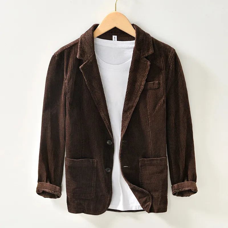 Herbst Casual Baumwolle Cord Safari Anzüge Für Männer Kleidung Solide Blazer Herren Jacken Übergröße - Kaffee