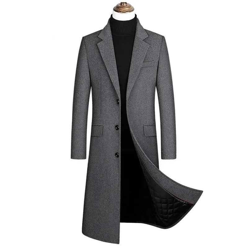 Herbst- Und Winter-boutique Klassischer Dicker Warmer Extralanger Woll-trenchcoat Für Herren - Grau