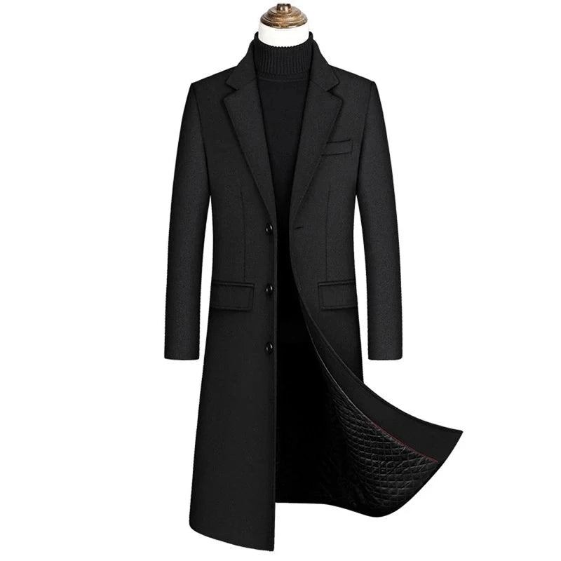 Herbst- Und Winter-boutique Klassischer Dicker Warmer Extralanger Woll-trenchcoat Für Herren - Grau