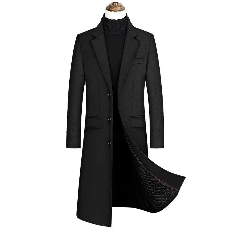 Herbst- Und Winter-boutique Klassischer Dicker Warmer Extralanger Woll-trenchcoat Für Herren - Grau