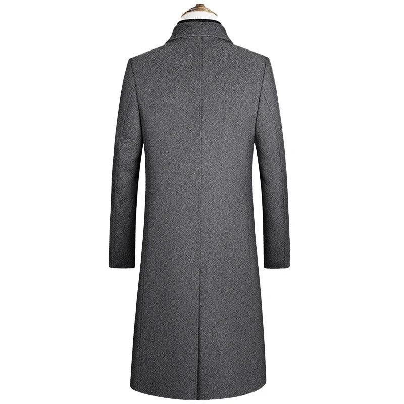 Herbst- Und Winter-boutique Klassischer Dicker Warmer Extralanger Woll-trenchcoat Für Herren - Grau