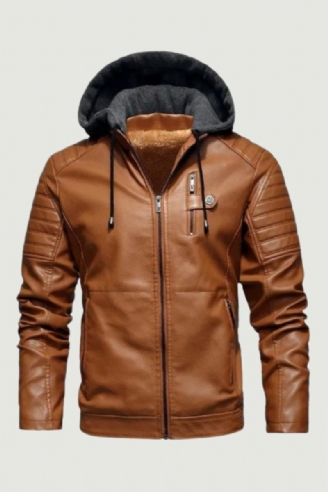 Herbst- Und Winter-lederjacke Für Herren Motorradjacke Mit Samtkapuze