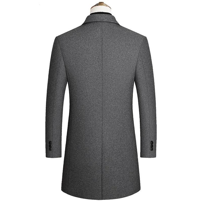 Herbst Und Winter Zweireihiger Wollmantel Für Herren Warmer Trenchcoat Lässige Business-jacke Für - Schwarz