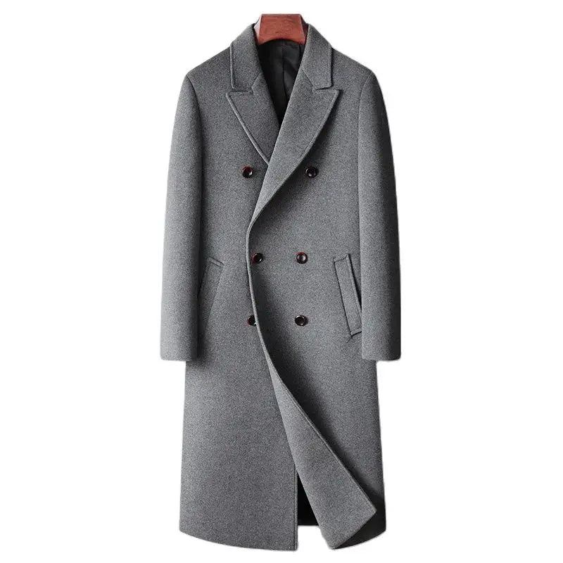 Herbst Winter Herrenmäntel Aus Wollmischungen Zweireihig Elegant Lässig Langer Woll-trenchcoat Für Herren Oberbekleidung - Schwarz