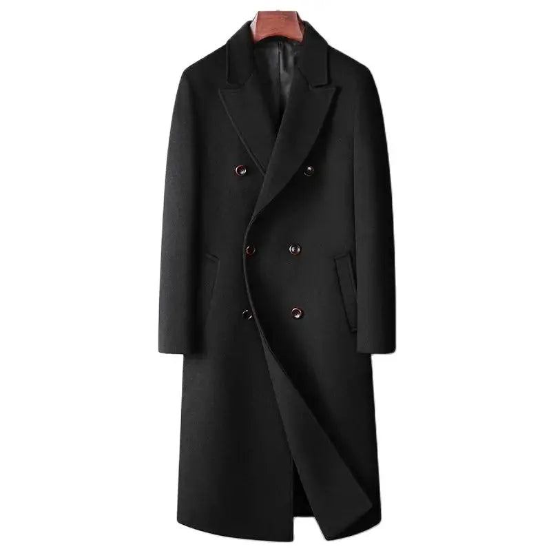 Herbst Winter Herrenmäntel Aus Wollmischungen Zweireihig Elegant Lässig Langer Woll-trenchcoat Für Herren Oberbekleidung - Schwarz