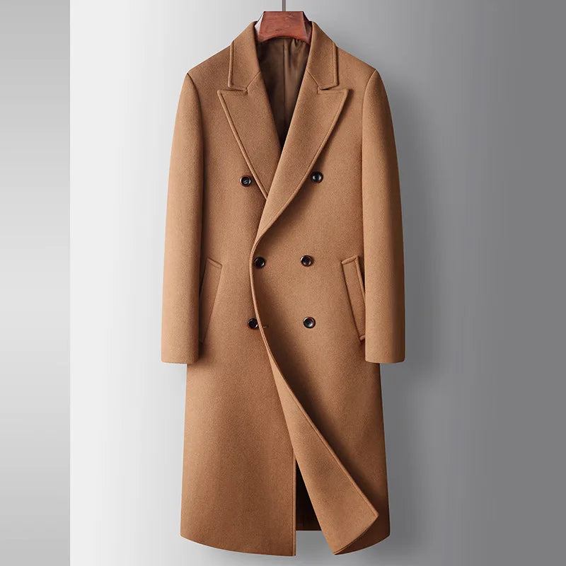 Herbst Winter Herrenmäntel Aus Wollmischungen Zweireihig Elegant Lässig Langer Woll-trenchcoat Für Herren Oberbekleidung - Schwarz