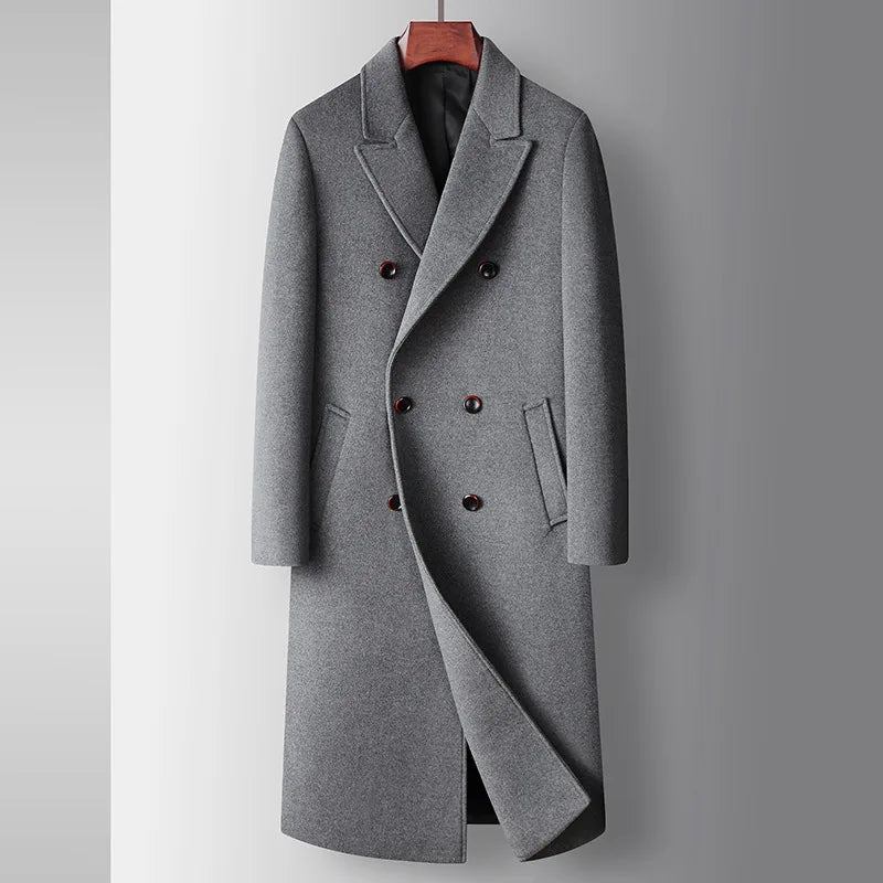 Herbst Winter Herrenmäntel Aus Wollmischungen Zweireihig Elegant Lässig Langer Woll-trenchcoat Für Herren Oberbekleidung - Schwarz