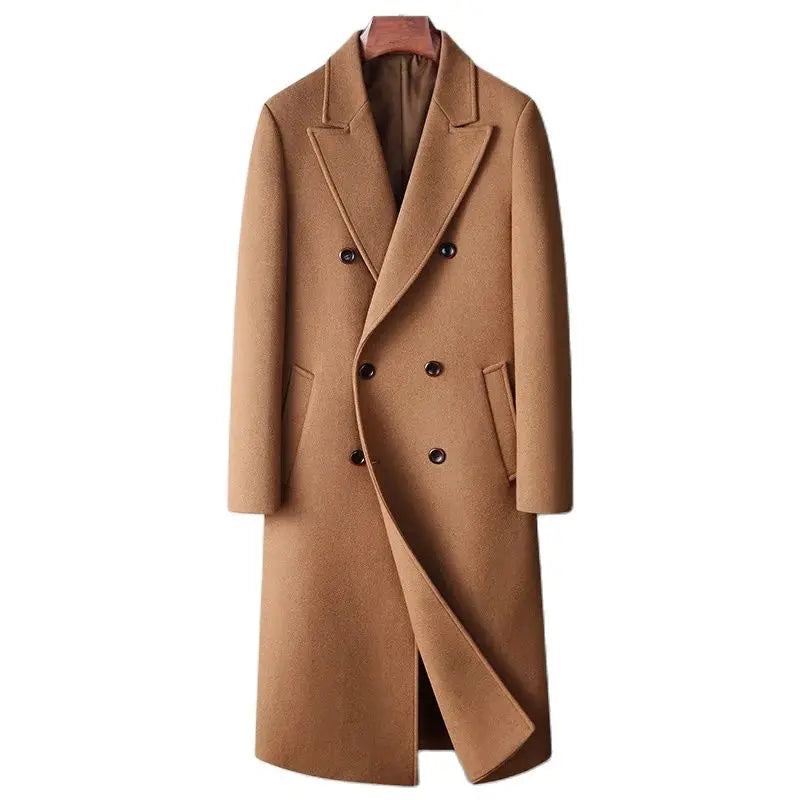 Herbst Winter Herrenmäntel Aus Wollmischungen Zweireihig Elegant Lässig Langer Woll-trenchcoat Für Herren Oberbekleidung - Schwarz