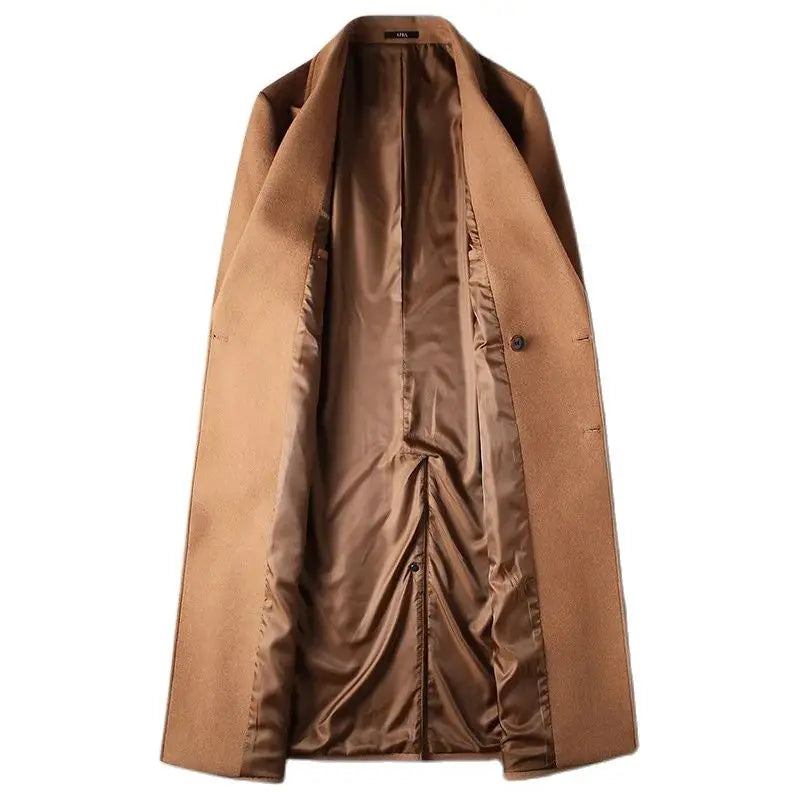 Herbst Winter Herrenmäntel Aus Wollmischungen Zweireihig Elegant Lässig Langer Woll-trenchcoat Für Herren Oberbekleidung - Schwarz