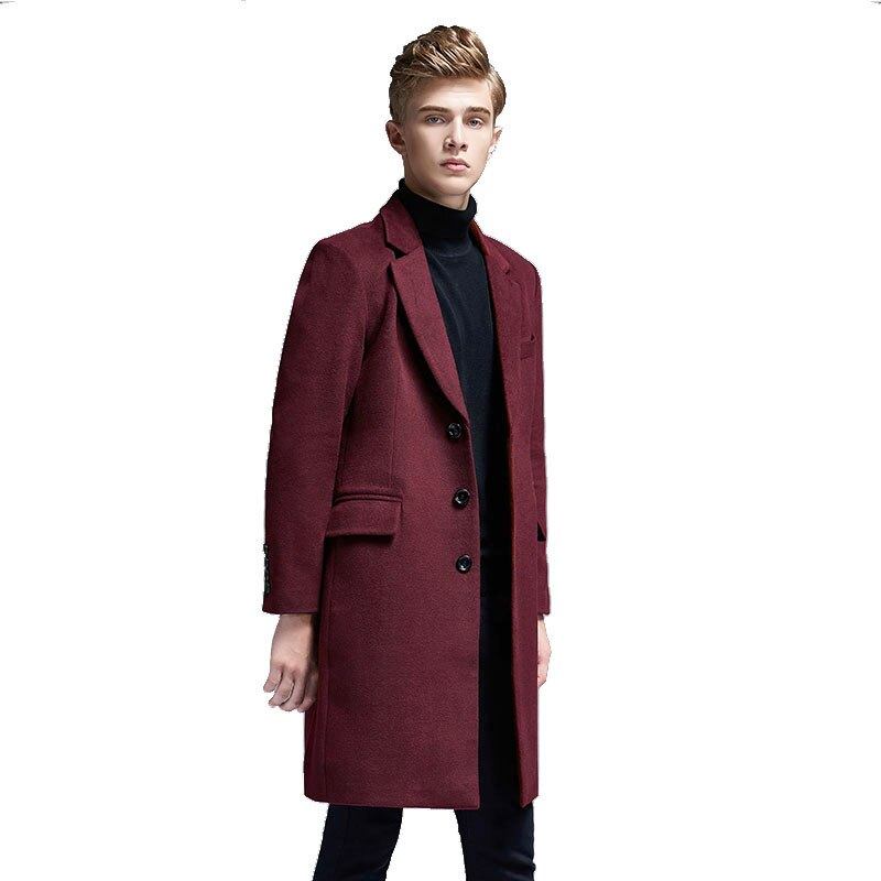 Herbst Winter Lässig England Schmal Einreihig Herren Anzugkragen Wolltrenchcoat Mittellang Herrenjacken Und -mäntel - Schwarz