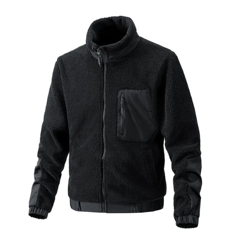 Herbst Winter Neue Lammfleecemäntel Herren Stehkragen Dickere Warme Jacken Strickjacke Outdoor Sport Freizeitjacke Für - Schwarz