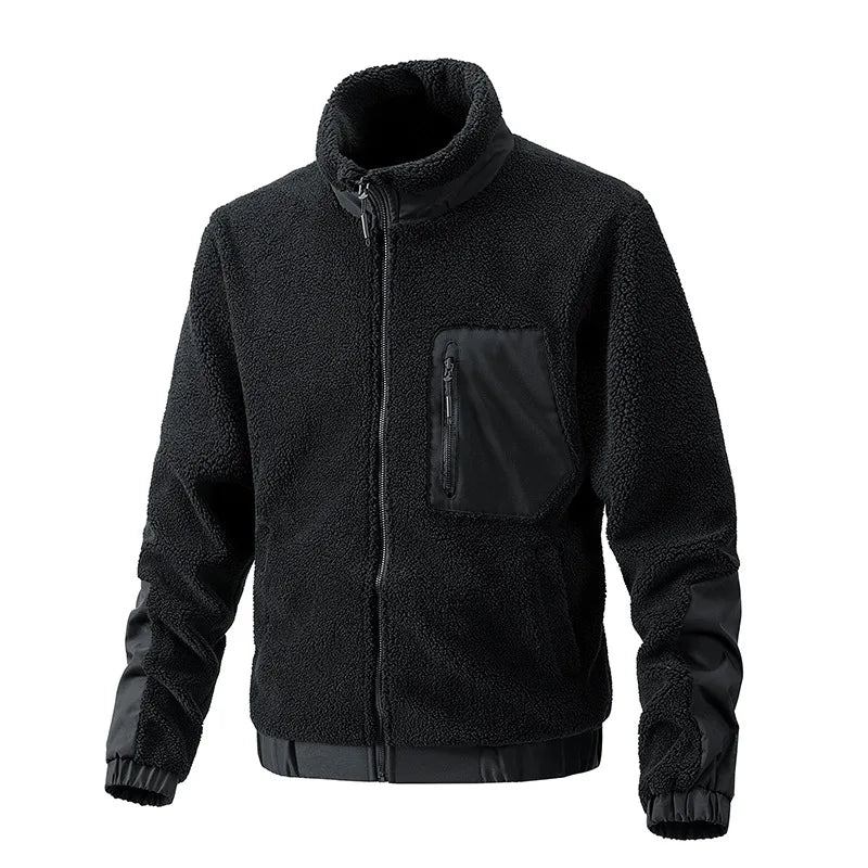 Herbst Winter Neue Lammfleecemäntel Herren Stehkragen Dickere Warme Jacken Strickjacke Outdoor Sport Freizeitjacke Für - Schwarz