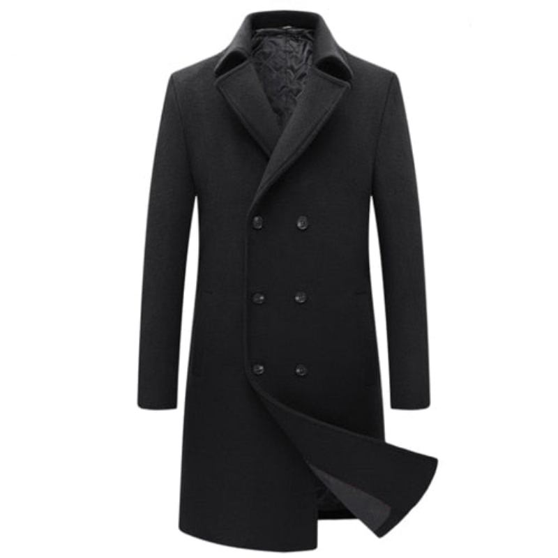 Herbst-/winter-wolljacken Für Herren Lang Dick Trenchcoat Warme Freizeit-mischung - Schwarz