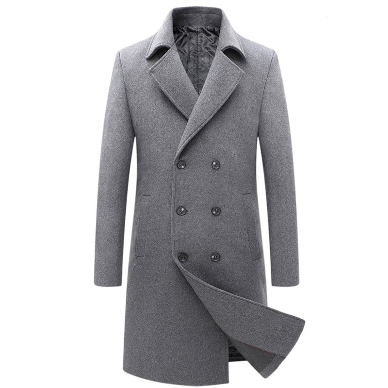 Herbst-/winter-wolljacken Für Herren Lang Dick Trenchcoat Warme Freizeit-mischung - Schwarz