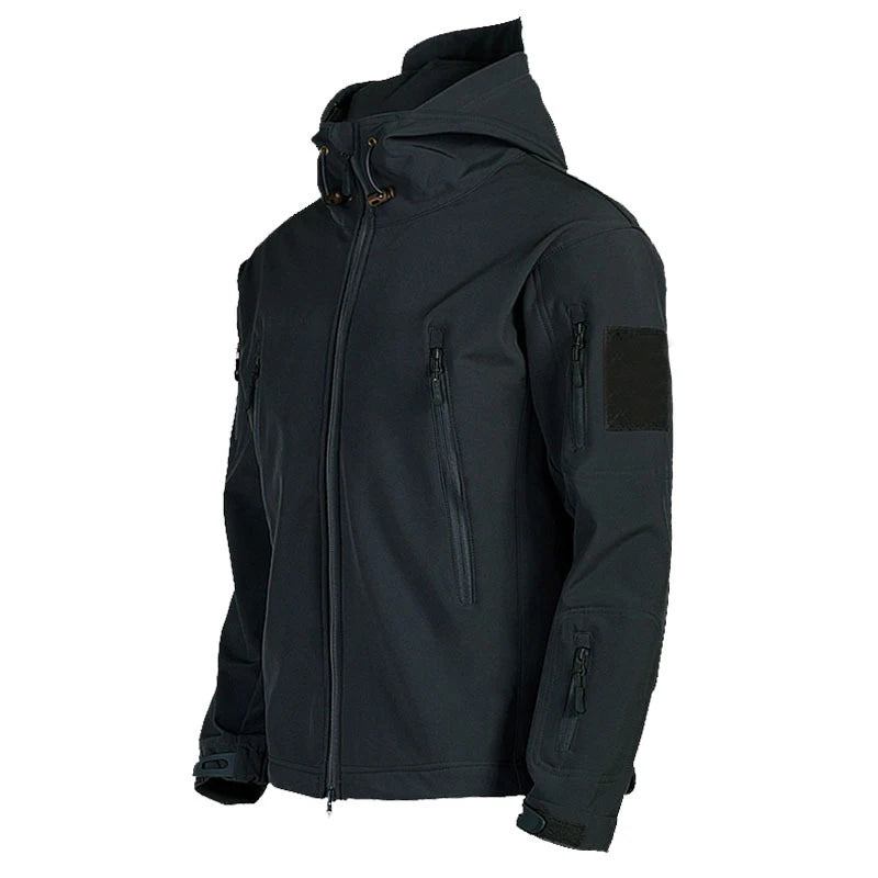 Herren Casual Jugend Kapuzenjacke Winddicht Wasserdicht Atmungsaktiv Warm Outdoor Softshell Fleecejacke - Schwarz