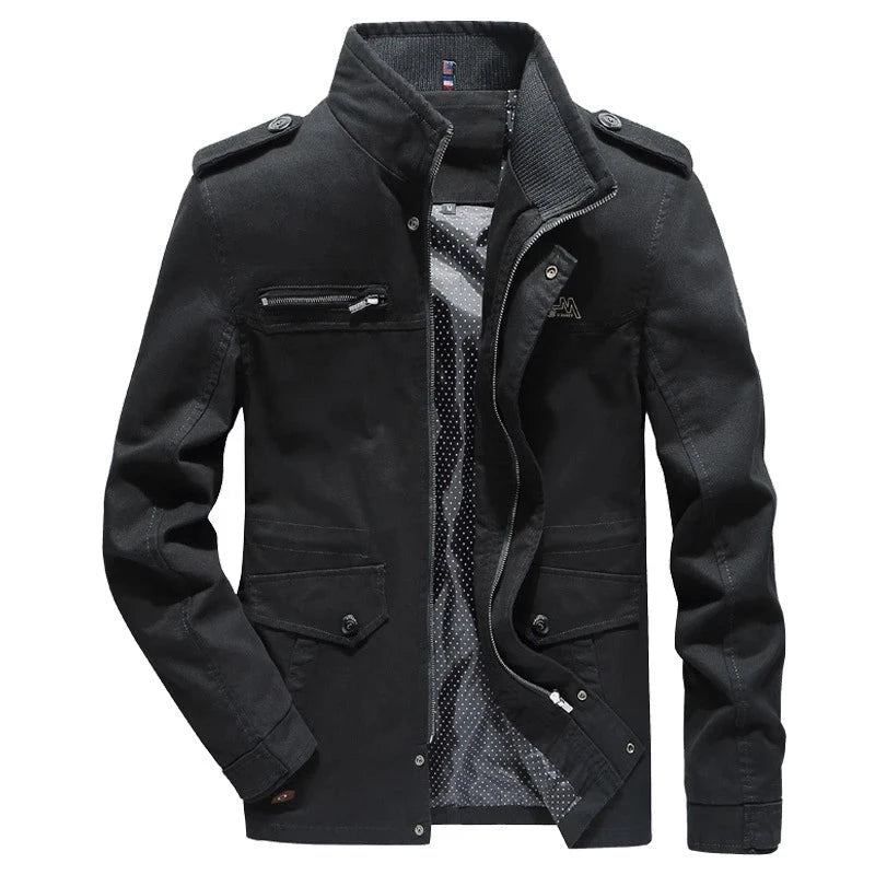 Herren Freizeitjacken Einfarbig Frühling Herbst Windjacke Herrenmäntel Gewaschene Reine Baumwolle Outdoor-mäntel Oberbekleidung - Schwarz