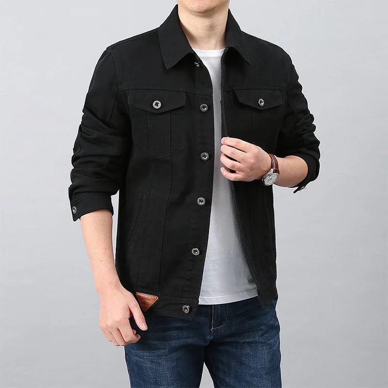 Herren Frühling Herbst Top Lässige Baumwoll-jeansjacke Trend Reversjacke Bomber Taktische Jacken - Schwarz