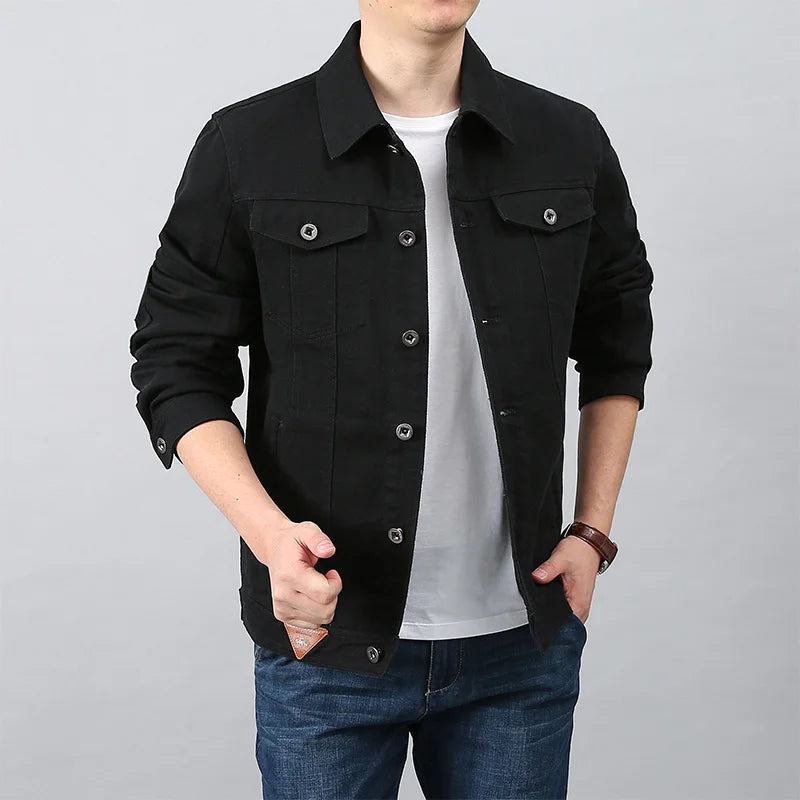 Herren Frühling Herbst Top Lässige Baumwoll-jeansjacke Trend Reversjacke Bomber Taktische Jacken - Schwarz