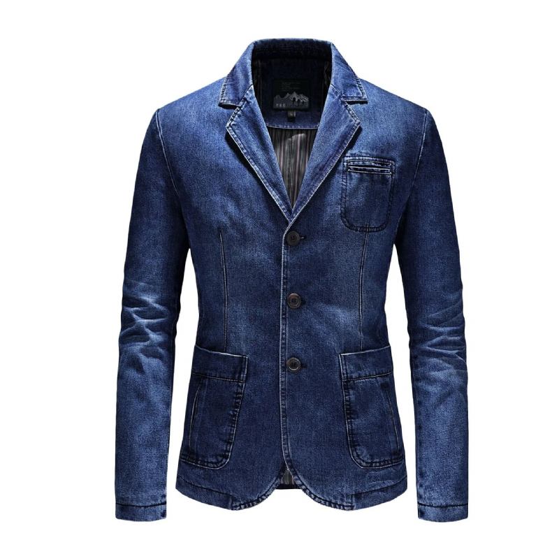 Herren Jeansblazer Herrenmantel Übergroßer Frühling Herbst Casual Blazer Herrenbekleidung Oberbekleidung Jacke - Blau