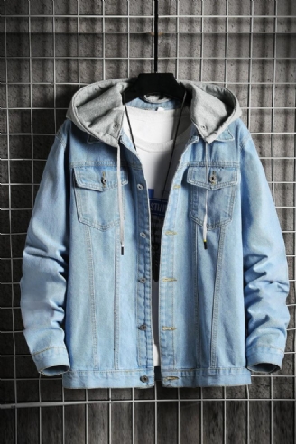 Herren-jeansjacke Lockere Passform Vintage Gewaschene Jeansjacke Mit Kapuze Streetstyle-jacken Mit Für Herren