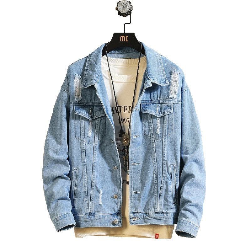 Herren-jeansjacken Trendige Zerrissene Denim-bombermäntel Herren-oberbekleidung Windjacke Cowboy-jeansjacken Bekleidung - Jeansblau