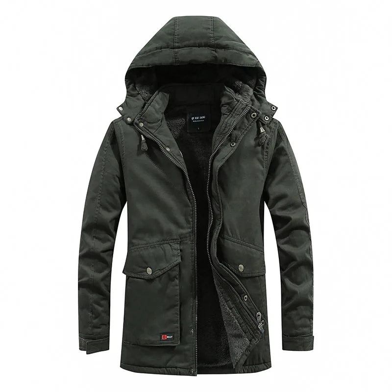 Herren-mantel Mit Mehreren Taschen Kapuze Parka Outdoor-kleidung Winter-militärjacke Dicke Warme Militärparka Lässige Baumwolljacke - Schwarz