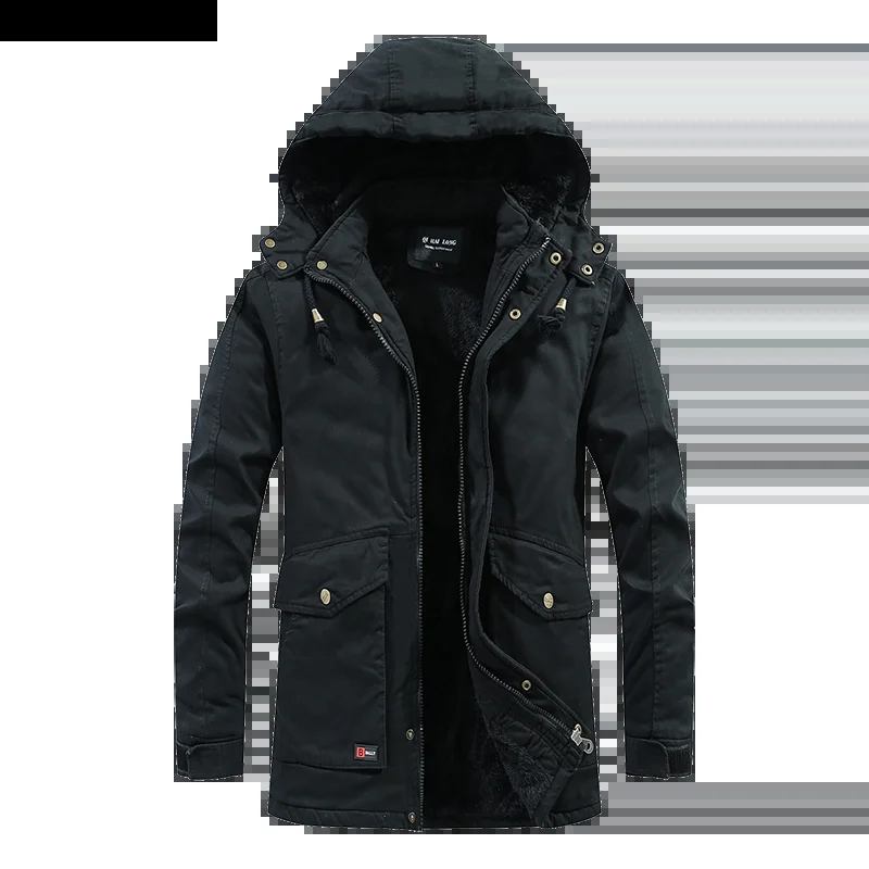 Herren-mantel Mit Mehreren Taschen Kapuze Parka Outdoor-kleidung Winter-militärjacke Dicke Warme Militärparka Lässige Baumwolljacke - Schwarz