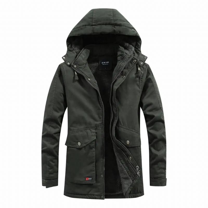 Herren-mantel Mit Mehreren Taschen Kapuze Parka Outdoor-kleidung Winter-militärjacke Dicke Warme Militärparka Lässige Baumwolljacke - Schwarz